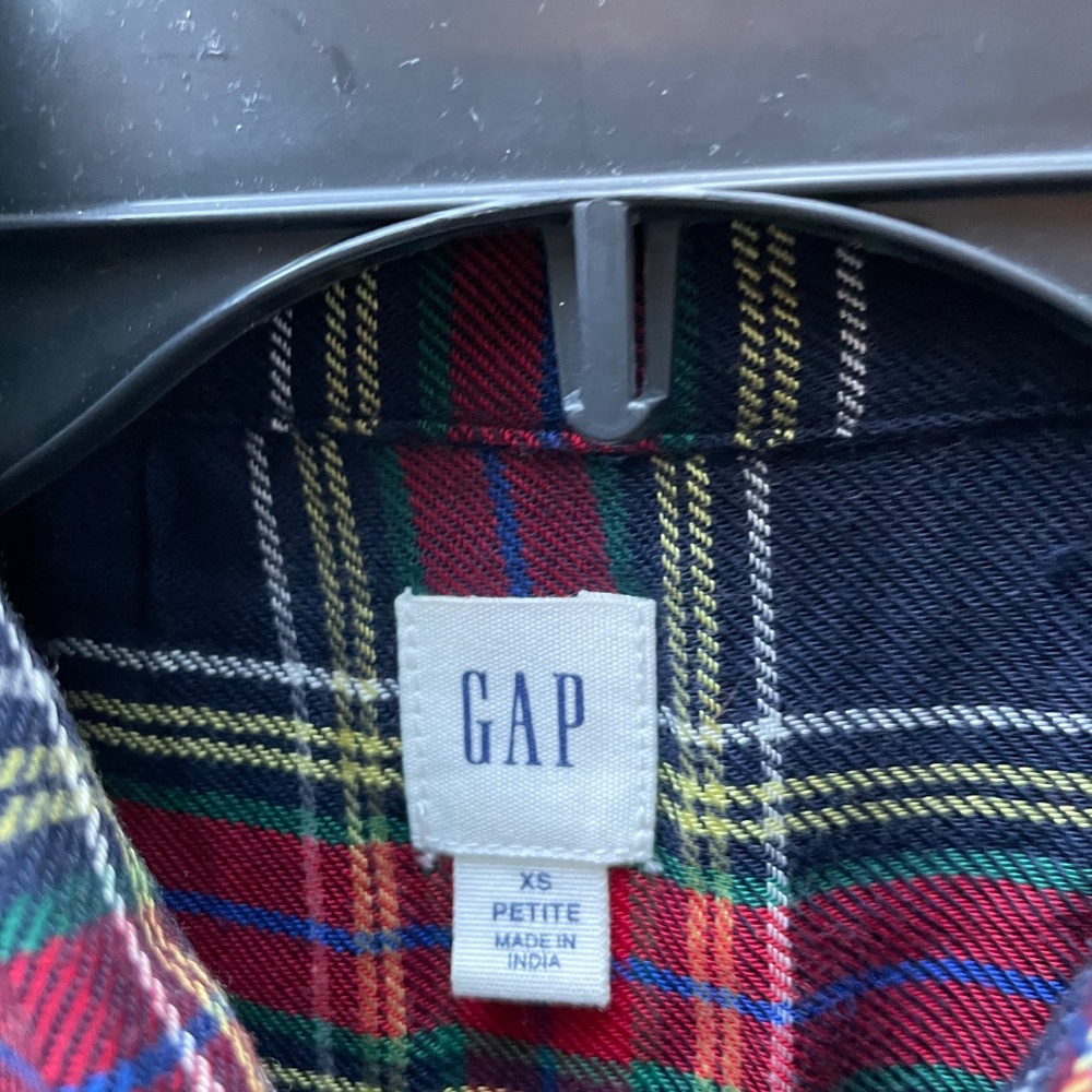 ❤️ GAP PLAID RUFFLE HOLIDAY BUTTON DOWN TOP SIZE XS - Picture 4 of 6